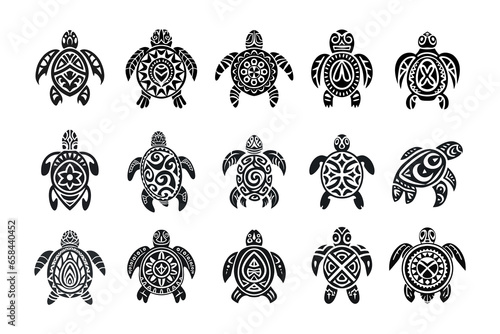 A collection of tribal turtle tattoo vector illustrations © Bagas