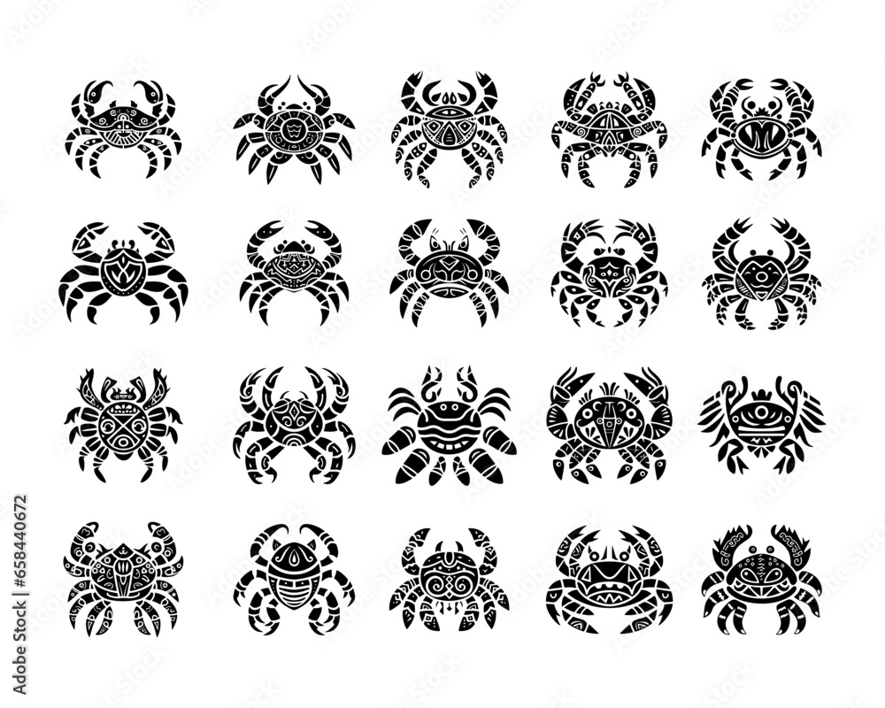 Ταπετσαρία A collection of crab tattoo vector illustrations