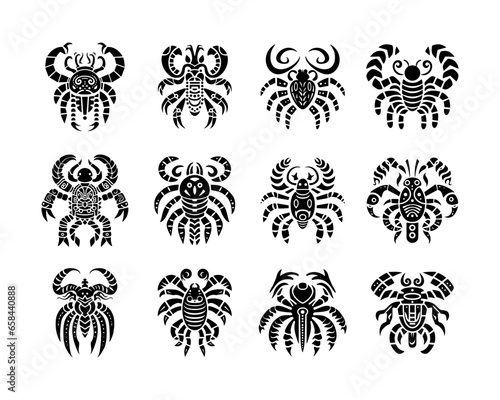 A collection of scorpion tattoo vector illustrations