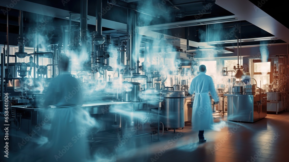 Chemical laboratory with people motion blur view 