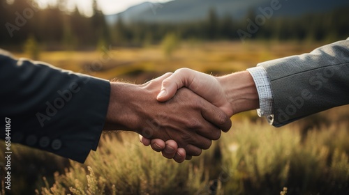 handshake of two businessmen forest production industry of wood and furniture and natural resources © Odesza