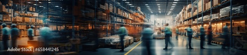 Blurred people working in warehouse 