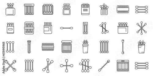 Wooden cotton swabs icons set outline vector. Bath cotton. Wax stick