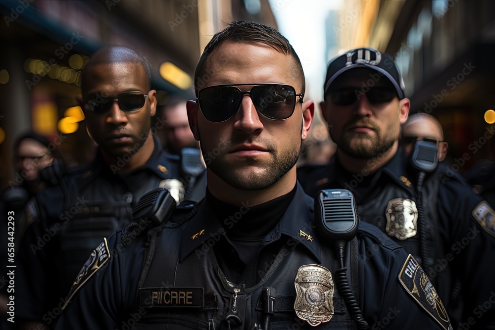 A dedicated police officer in full uniform, maintaining a vigilant presence on duty. A dedicated police officer in full uniform, maintaining a vigilant presence on duty.