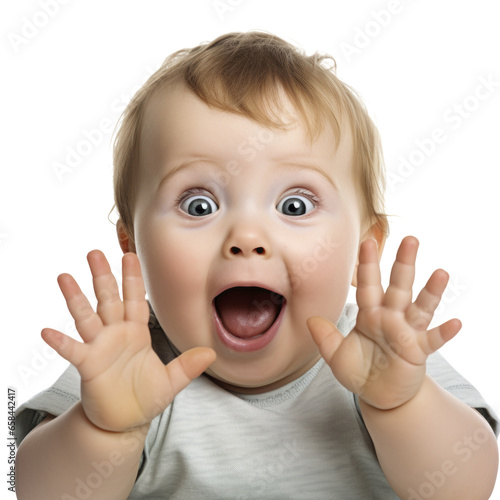 Adorable baby giving funny gesture and facial expression in transparent background