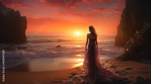 girl on the beach at sunset