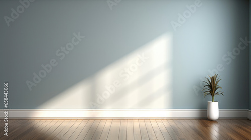 Minimalist interior design featuring an empty blank wall with a single stylish decor item