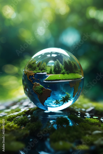 Globe of the world with green nature background.
