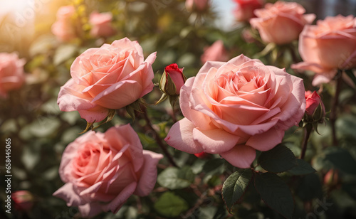 Blooming sweet roses with sunlight background. © Creative_Bringer