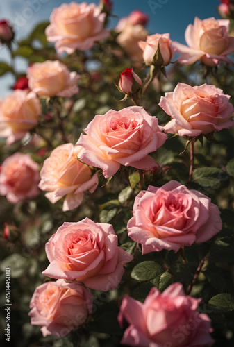 Blooming sweet roses with sunlight background. © Creative_Bringer