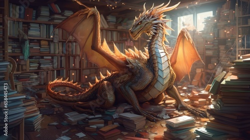 A dragon with a horde of books. Generative AI. 