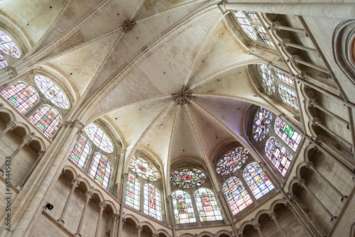 rib vaulted ceiling and windows above axial chapel at east end of saint etienne cathedral in auxerre france yonne department