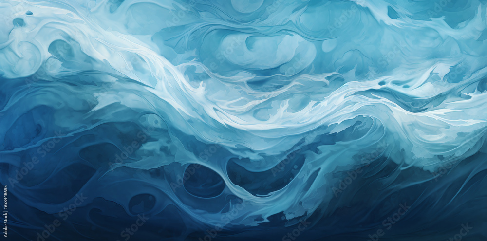an image with blue waves and white clouds, in the style of dark aquamarine and blue. an image with blue waves and white clouds, in the style of dark aquamarine and blue.