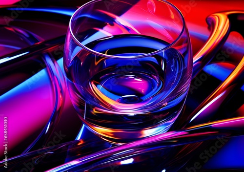 image of a colorful graphic illustration of the glass, in the style of ultraviolet photography, colorful moebius, contrasting lights and darks, glass 3D object, abstract wallpaper background. generati