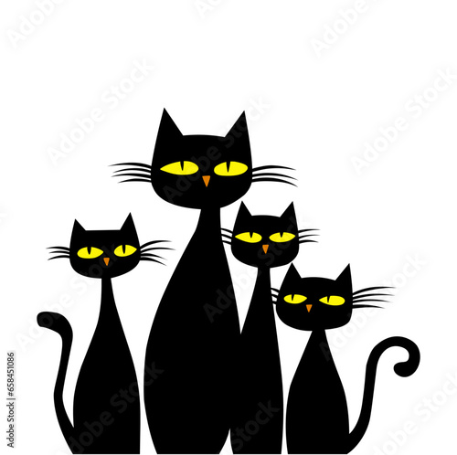 set of black cats. family of black cats