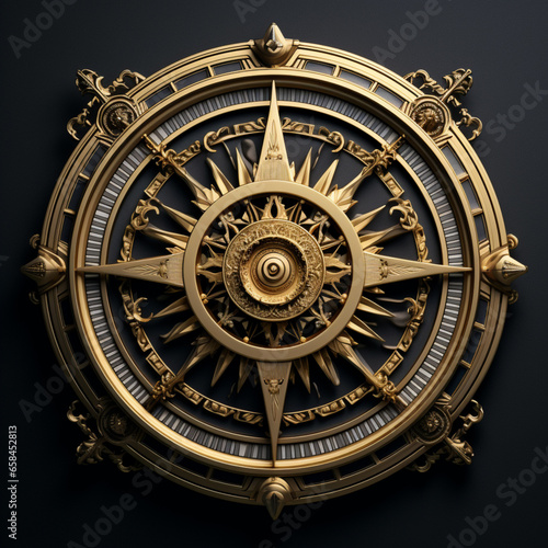 black and gold compass with metal ornament 3d gold design
