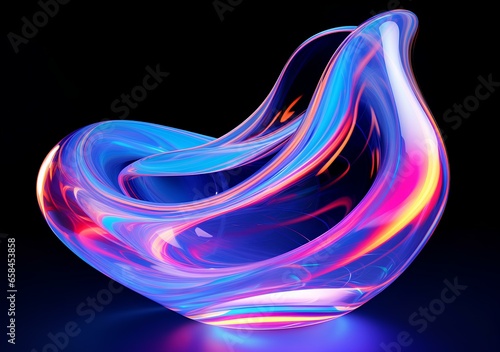 Fototapeta Naklejka Na Ścianę i Meble -  glass vase with multi color swirls on it, in the style of futuristic digital art, neon color gradient, dark purple and light azure, colorful 3d object, abstract wallpaper background. generative AI