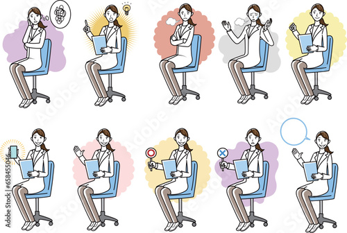 診察をする女性医師のイラストセット
