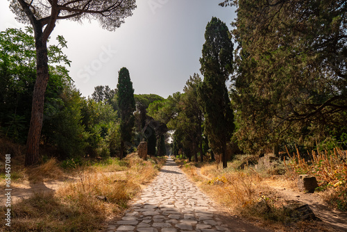 Ancient Roman road in Italy called Appian way. The most important ancient Roman roads build to supply troops photo