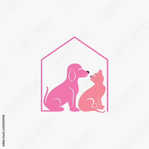 Pet house logo design with dog cat icon logo and creative element concept