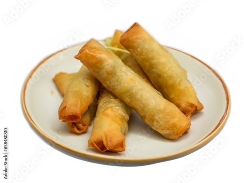 fried spring rolls on a white plate