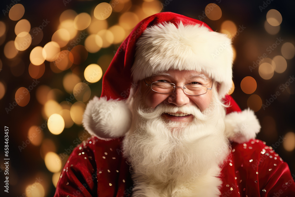 Portrait of friendly and handsome Santa Claus in his house smiling and looking smiling at camera. Portrait of friendly and handsome Santa Claus in his house smiling and looking smiling at camera.