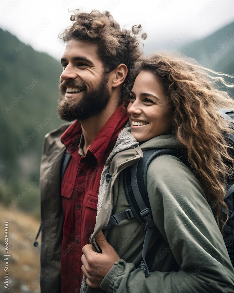 Adventuring couple outdoors
