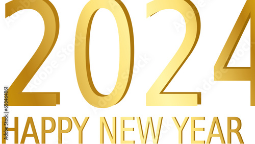 Happy New Year 2024 typography gold vector icon logo symbol