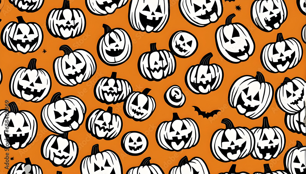 Scary october holiday background in hand drawn style. Spooky autumn party wallpaper print creepy smiling pumpkin texture art.
Halloween jack o lantern cartoon seamless pattern generative AI Scary october holiday background in hand drawn style. Spooky autumn party wallpaper print creepy smiling pumpkin texture art.
Halloween jack o lantern cartoon seamless pattern generative AI