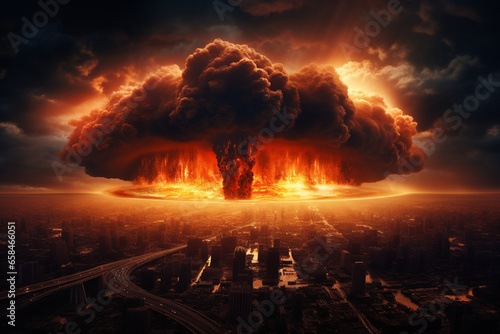 nuclear bomb explosion in the city. threat of nuclear war