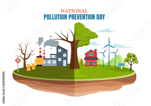 National Pollution Prevention Day Vector Illustration on 2 December for Awareness Campaign Factory, Forest or Vehicle Problems in Cartoon Background