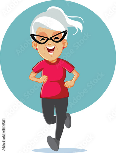 Active Sportive Senior Woman Jogging Vector Character Illustration. Sporty granny running having a healthy lifestyle 
