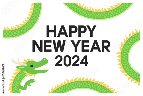 緑色の龍のフレームとテキストの年賀状テンプレート