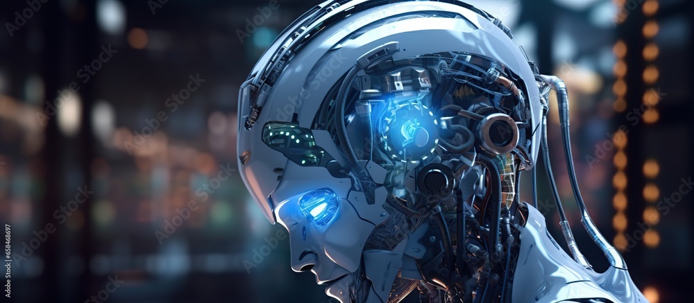 robot brain, human intelligence and blue technology
