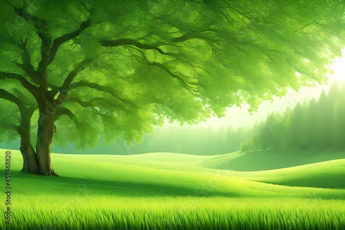 landscape with green field and sky generated by AI technology