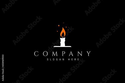 candle logo with burning fire wick in flat design style concept