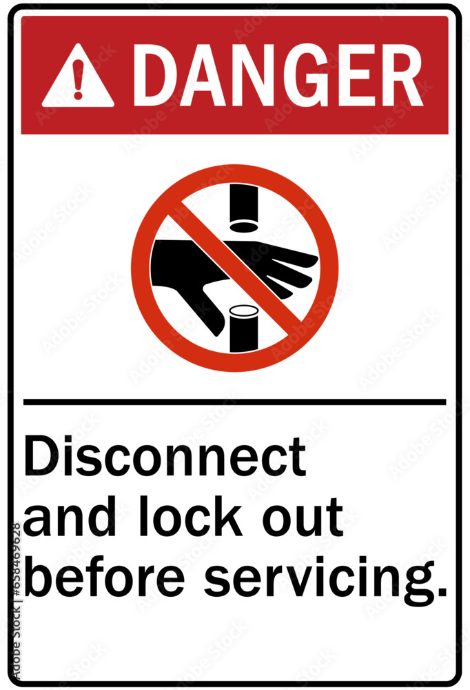 Machinery service warning sign and labels disconnect and lockout before servicing Machinery service warning sign and labels disconnect and lockout before servicing