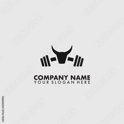 Fitness logo with bull head flat concept.vintage retro style. Gym and sport symbol.