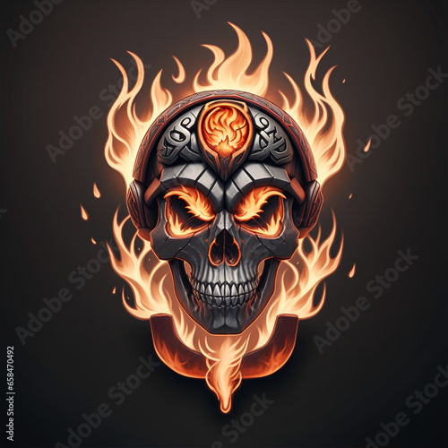 head skull fire mascot and esport gaming logo, AI generated