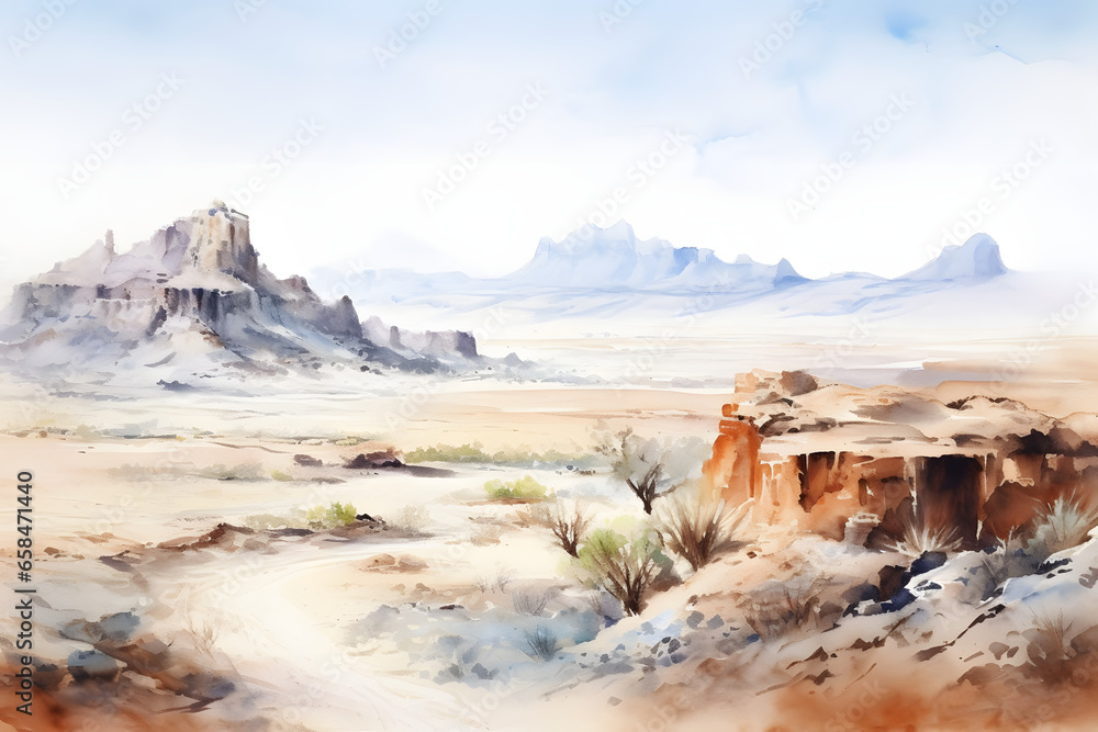 Desert View Watercolor Art Style
