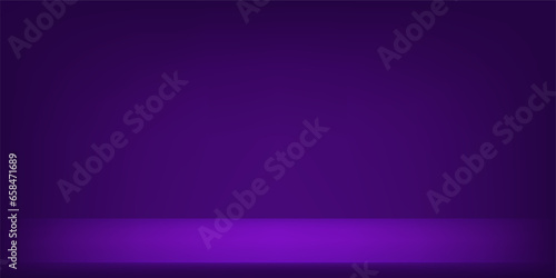 Empty square pedestal for product displays with lighting on purple studio background. Banner for advertise product on website.