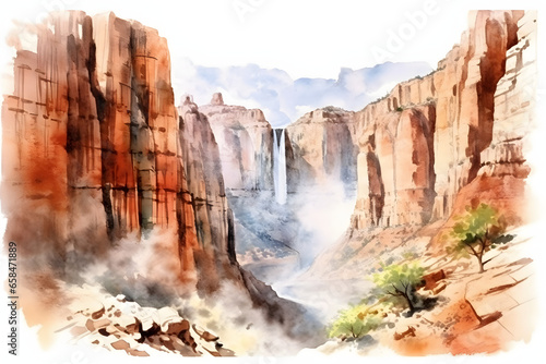 Canyon View Watercolor Art Style