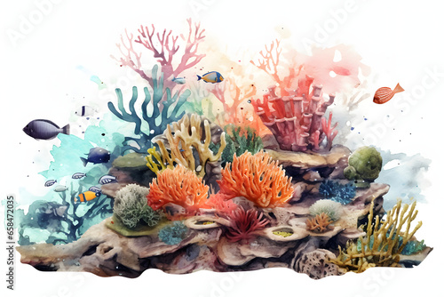 Coral Reef view watercolor art style