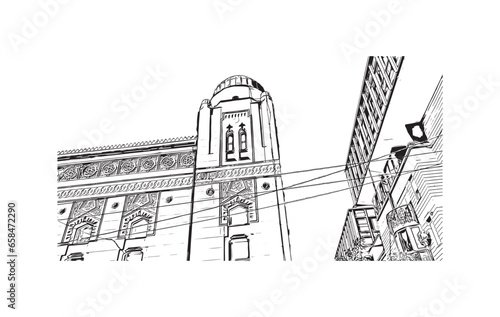 Building view with landmark of Sarajevo is the capital of Bosnia and Herzegovina. Hand drawn sketch illustration in vector.