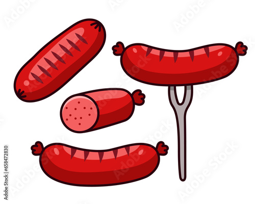 Set of sausage vector illustrations on white background. Sausage cartoon illustration