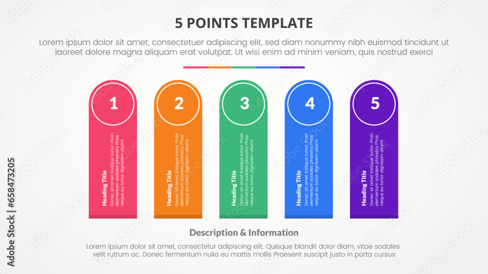 5 points stage template infographic concept for slide presentation with