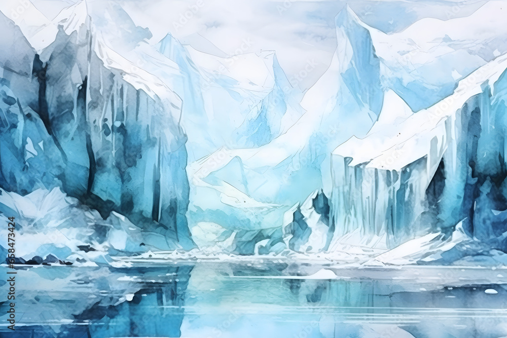 Glacier View Watercolor Art Style