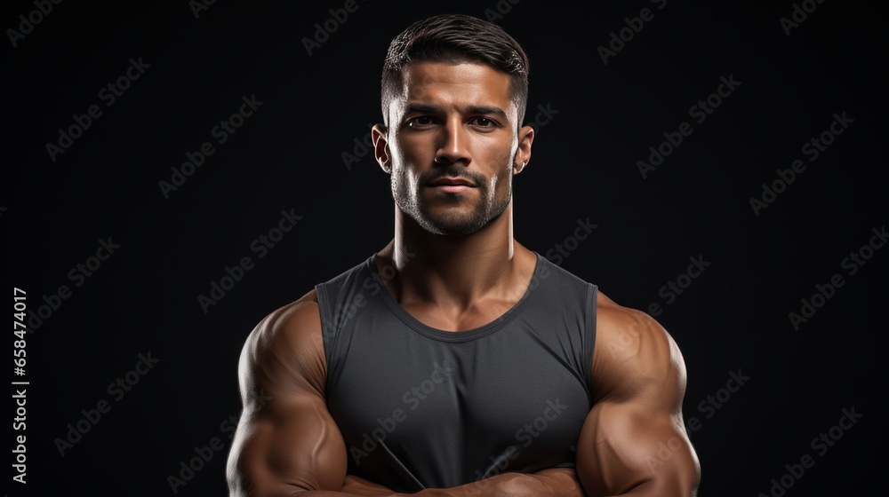 Steely Gaze and Flexed Might: Confident Athlete Showcases Determination on Black Steely Gaze and Flexed Might: Confident Athlete Showcases Determination on Black