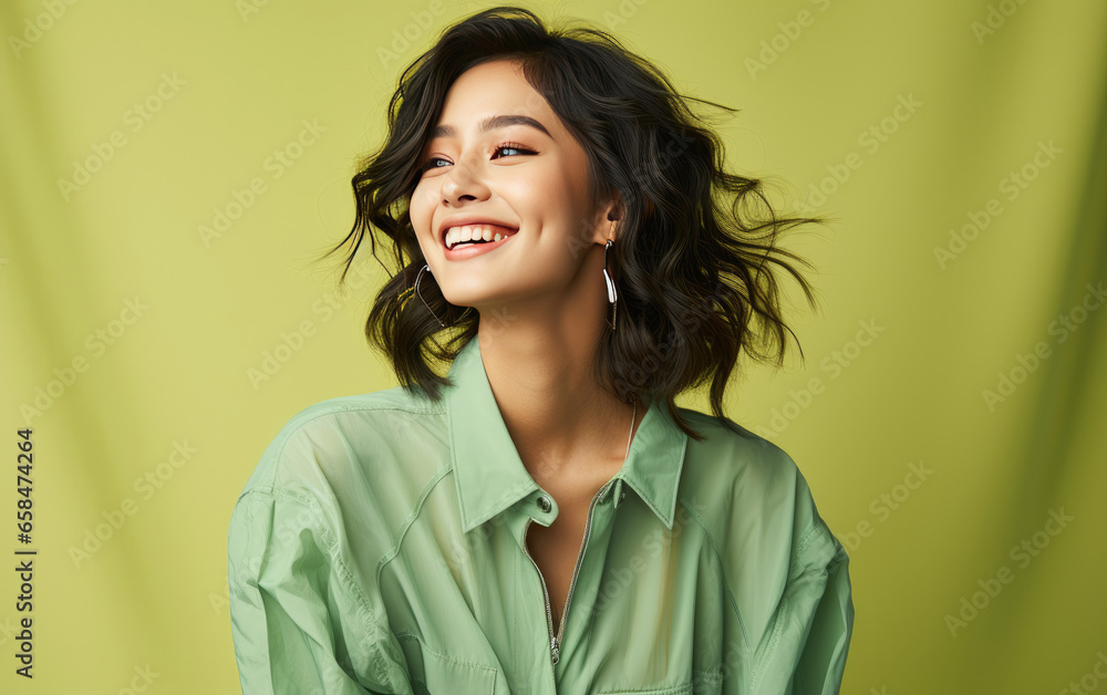 happy fashion smiling girl with bright clothing in solid light background happy fashion smiling girl with bright clothing in solid light background