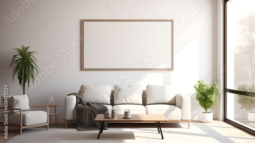 modern living room with an empty picture frame in the back